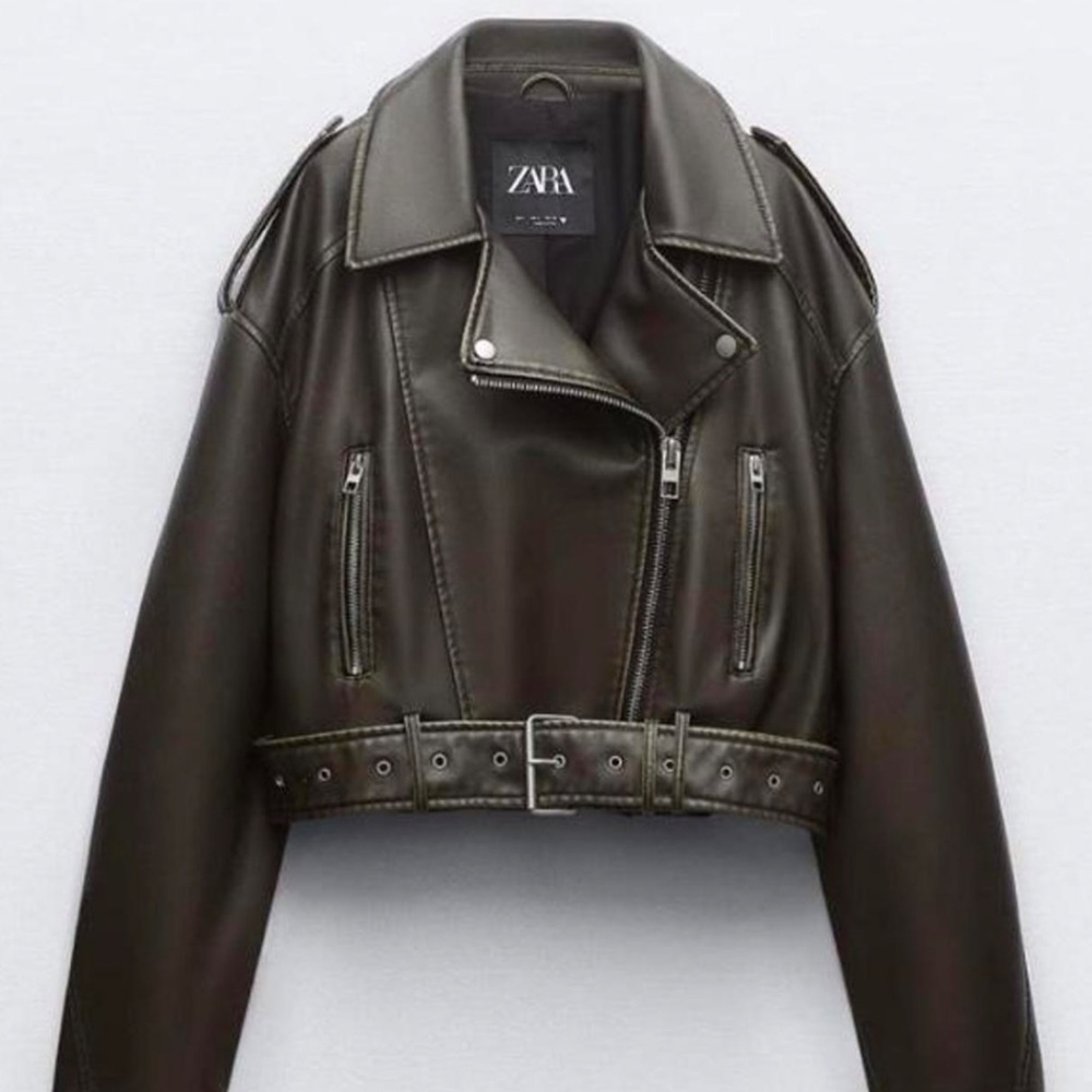 Zara Dark Gray Leather Biker Jacket